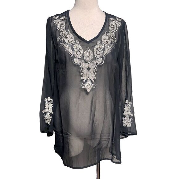 Anthony Original NWT Black Embellished Sheer Tunic, Blouse, Dress Size 8 - Picture 1 of 6